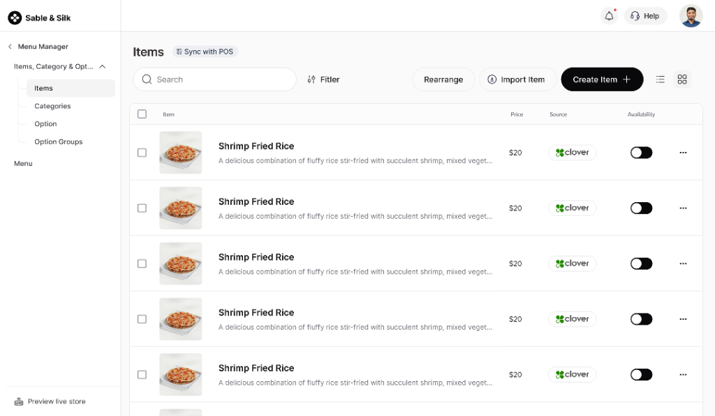 Sable & Silk Items Manager Dashboard